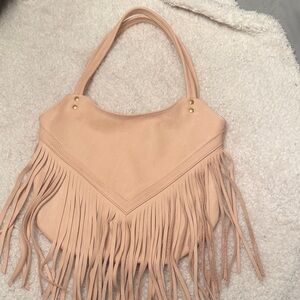 Fringed Leather Bag - Light Pink
